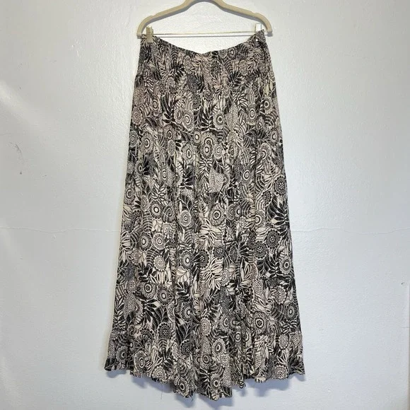 ANGIE Tropical Floral Maxi Skirt Boho Tiered Festival Womens 1X Pull On - Picture 7 of 13